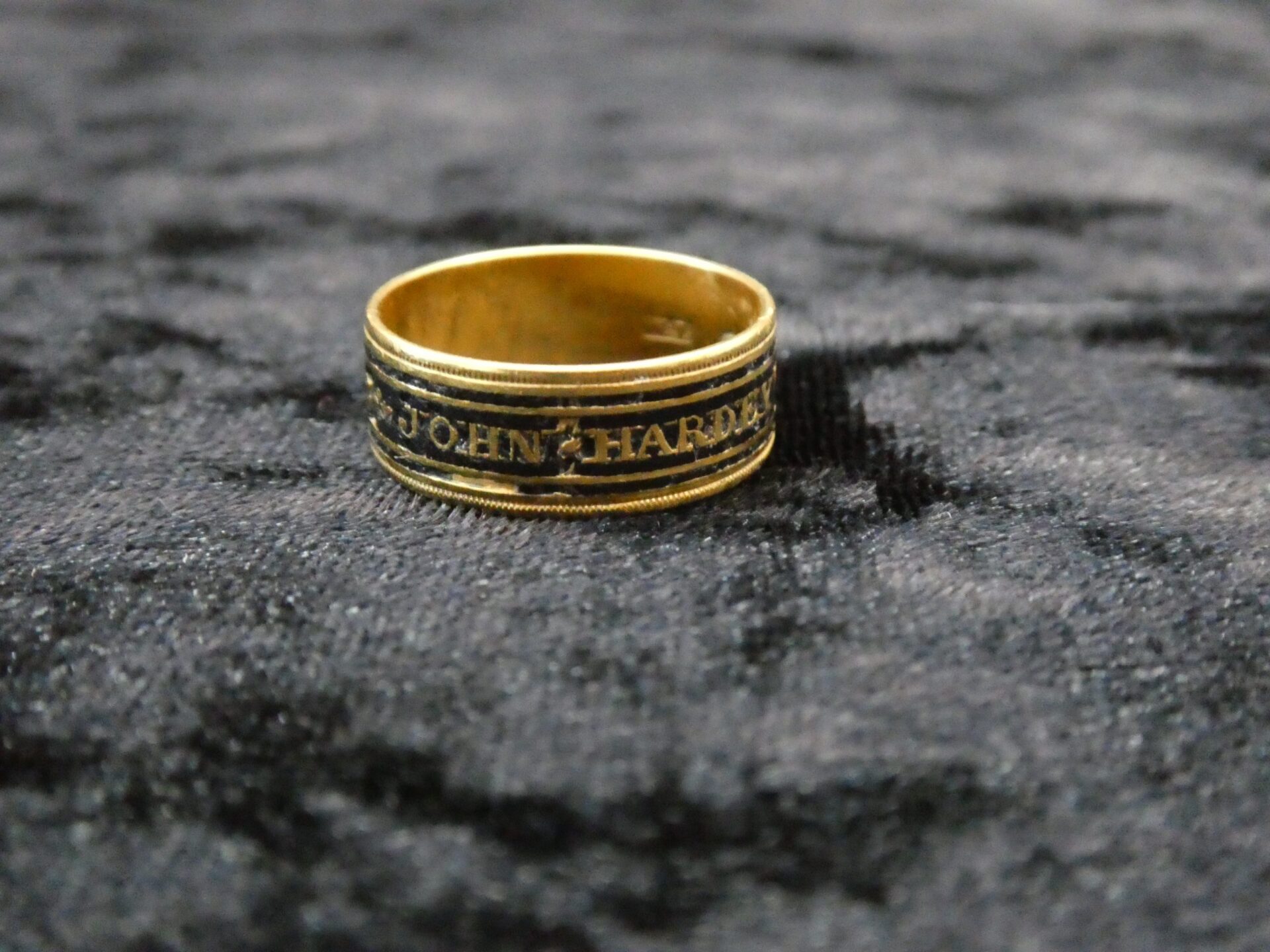 Mourning ring commemorating the death in 1814 of John Hardey, grandfather of Joseph Hardey of Peninsula Farm.